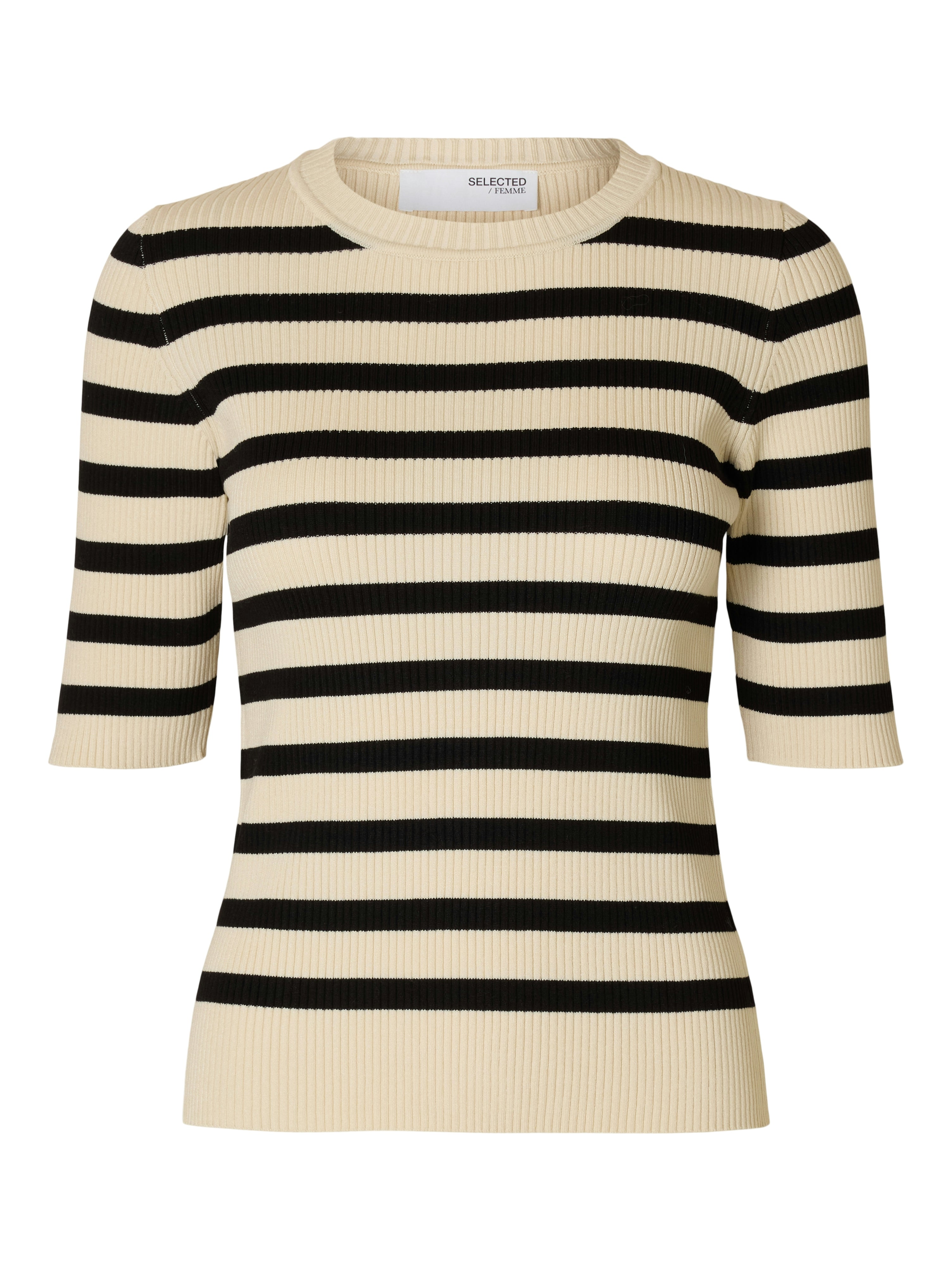 Selected Femme "Mali" 2/4 Knit O-Neck birch/black