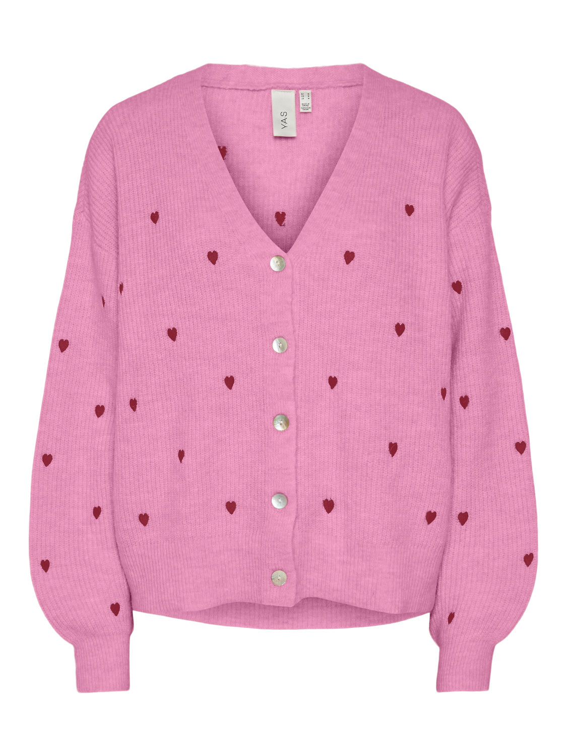 YAS "Bow" Embroided Knit Cardigan pink